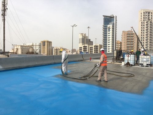 Polyurethane spray applied waterproofing system